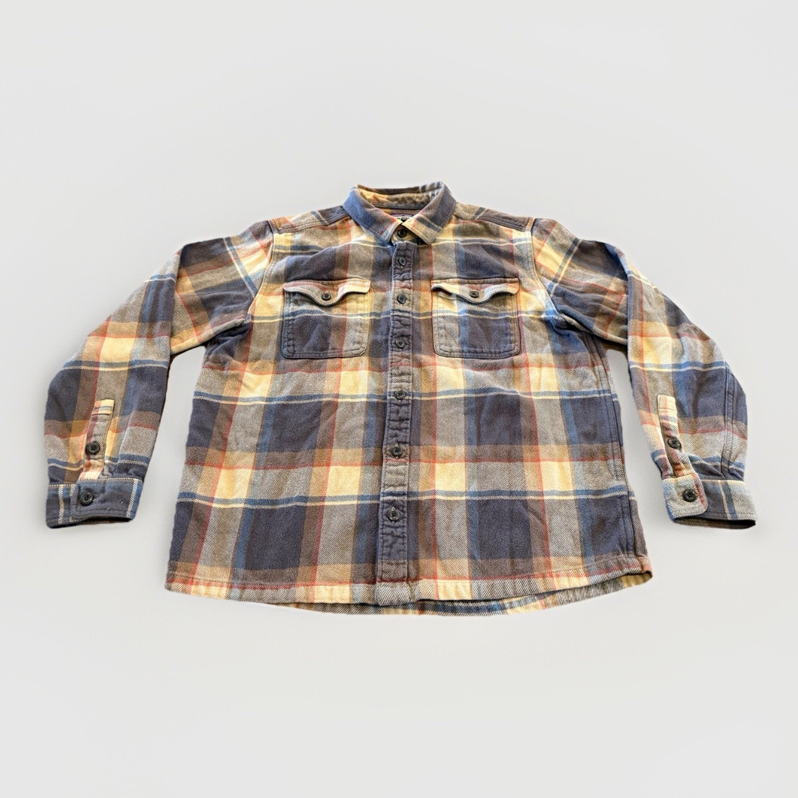 Patagonia Womens Brown Blue Button Up Plaid Organic Cotton Long Sleeve Shirt L